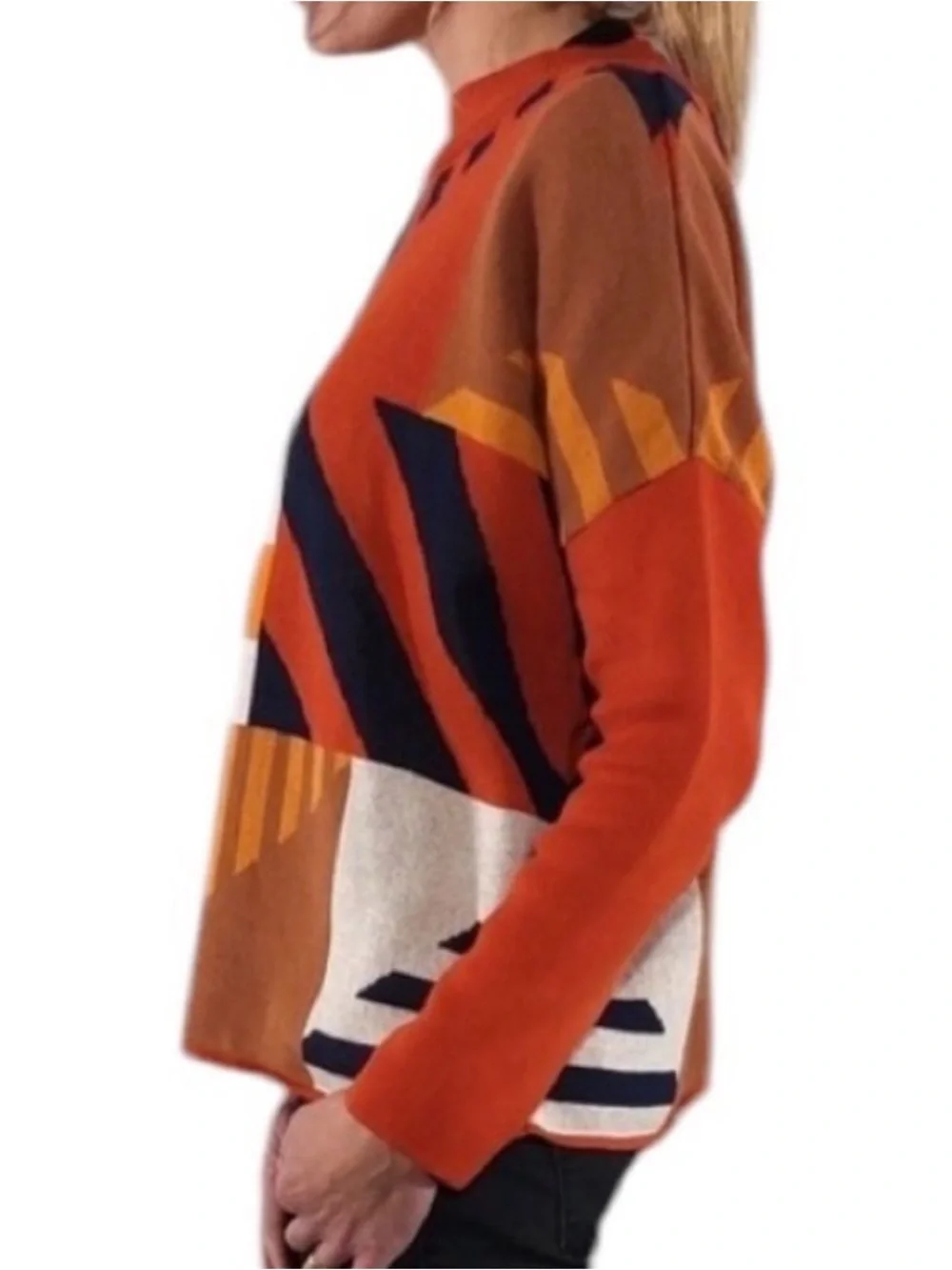 NWT SKFK Karle Organic Cotton Geometric Knit Sweater Boxy Pullover Size US 12